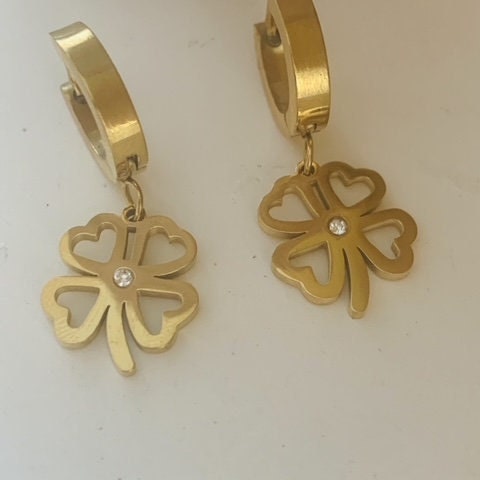 Gold Clover Earrings: 18K Plated Stainless Steel, Lucky Charm