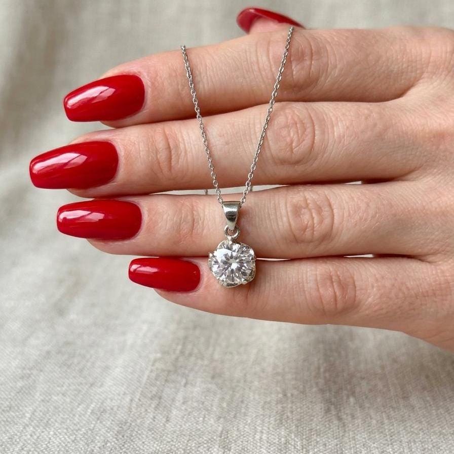 CZ Floral Pendant Necklace - Sterling Silver April Birthstone