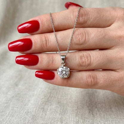 CZ Floral Pendant Necklace - Sterling Silver April Birthstone