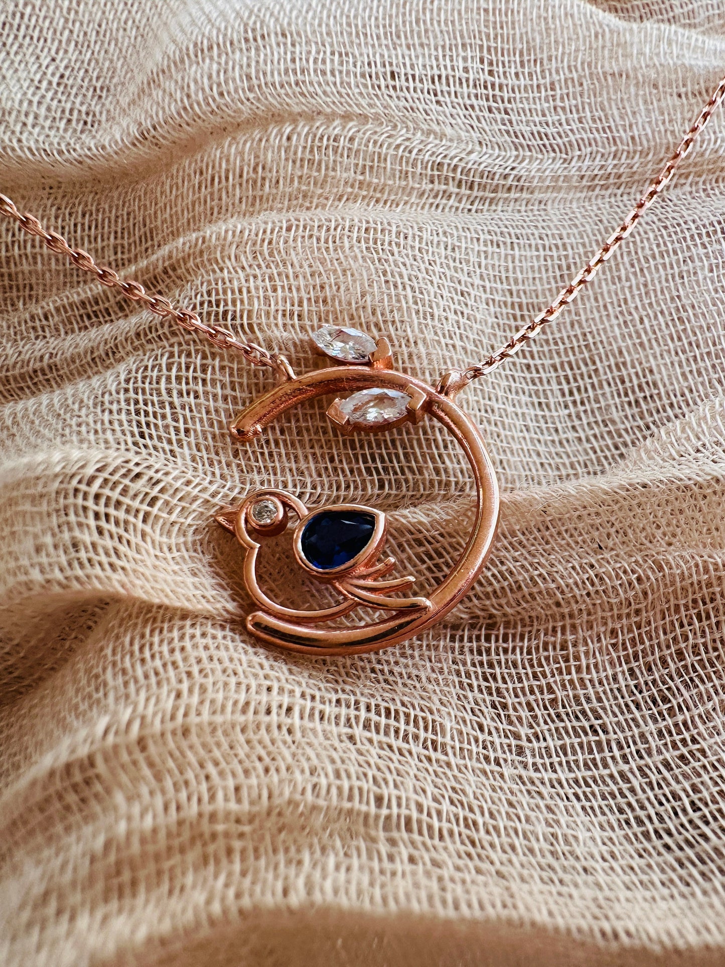 Sapphire Bird Necklace - Rose Gold Vermeil - September Birthstone - Valentine’s Day Gift for Her