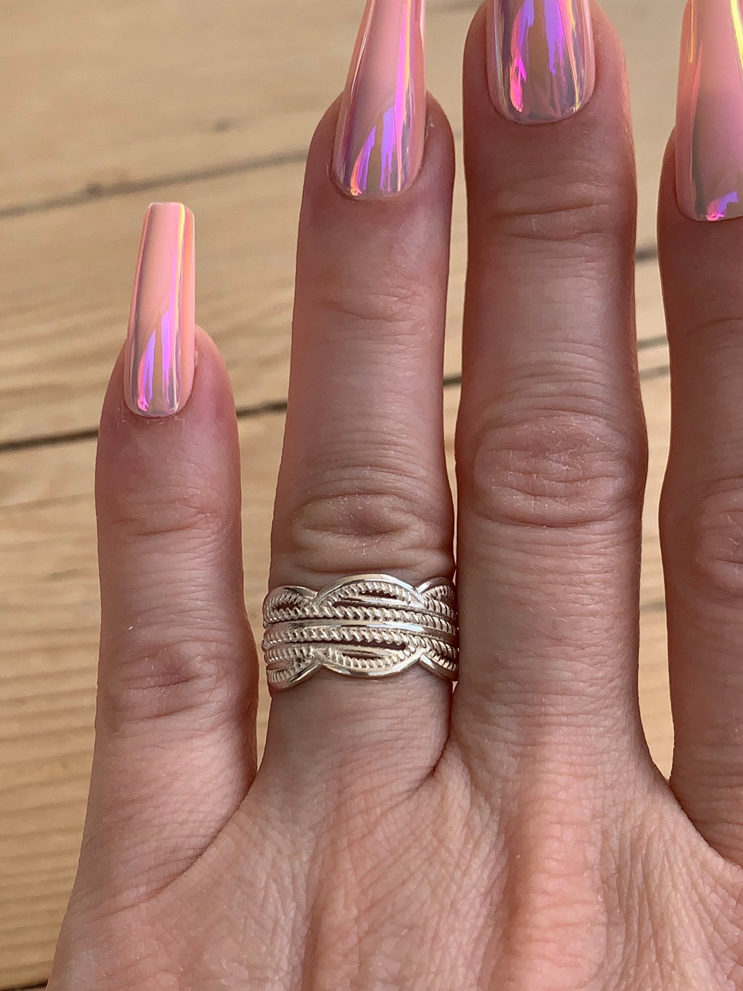 Handmade Chunky Sterling Silver Boho Ring - Adjustable Size 6-8