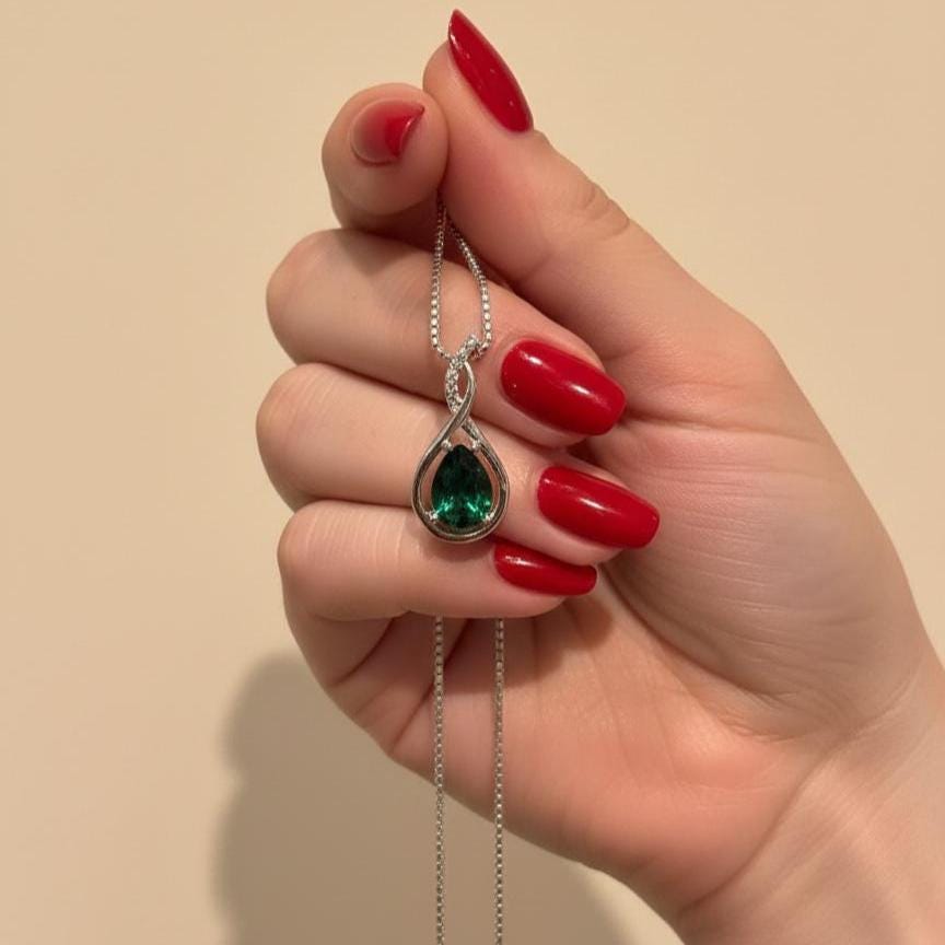Emerald  Infinity Necklace -May Birthstone Pendant -