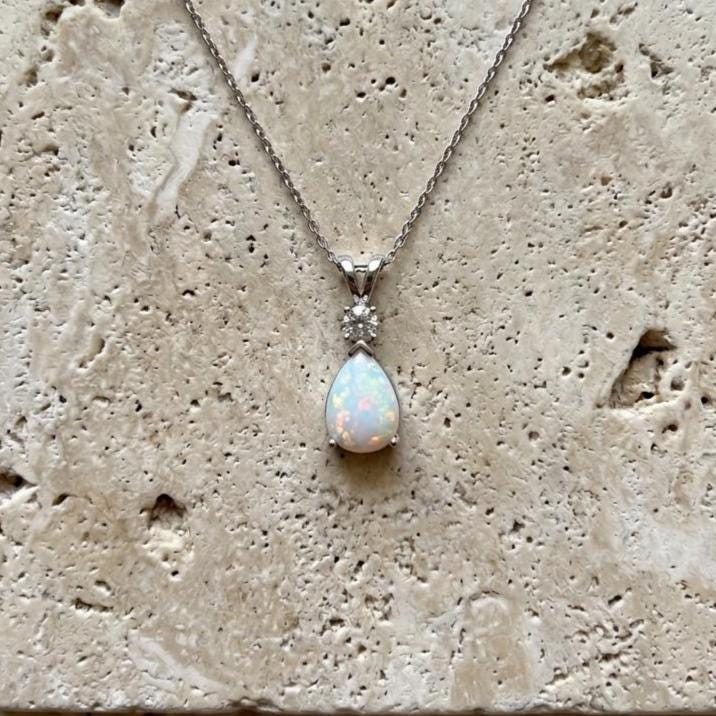 Opal Minimalist Necklace - October Birthstone Pendant - Dainty Jewelry -925 Sterling Silver