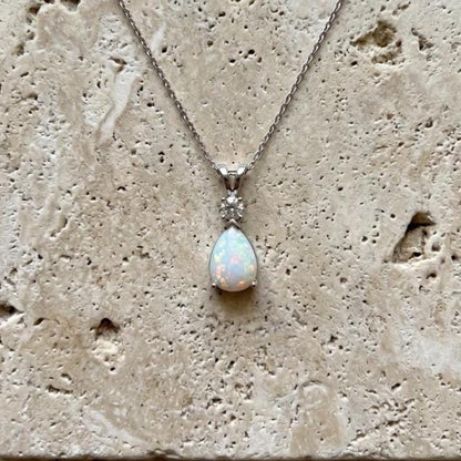 Opal Minimalist Necklace - October Birthstone Pendant - Dainty Jewelry -925 Sterling Silver
