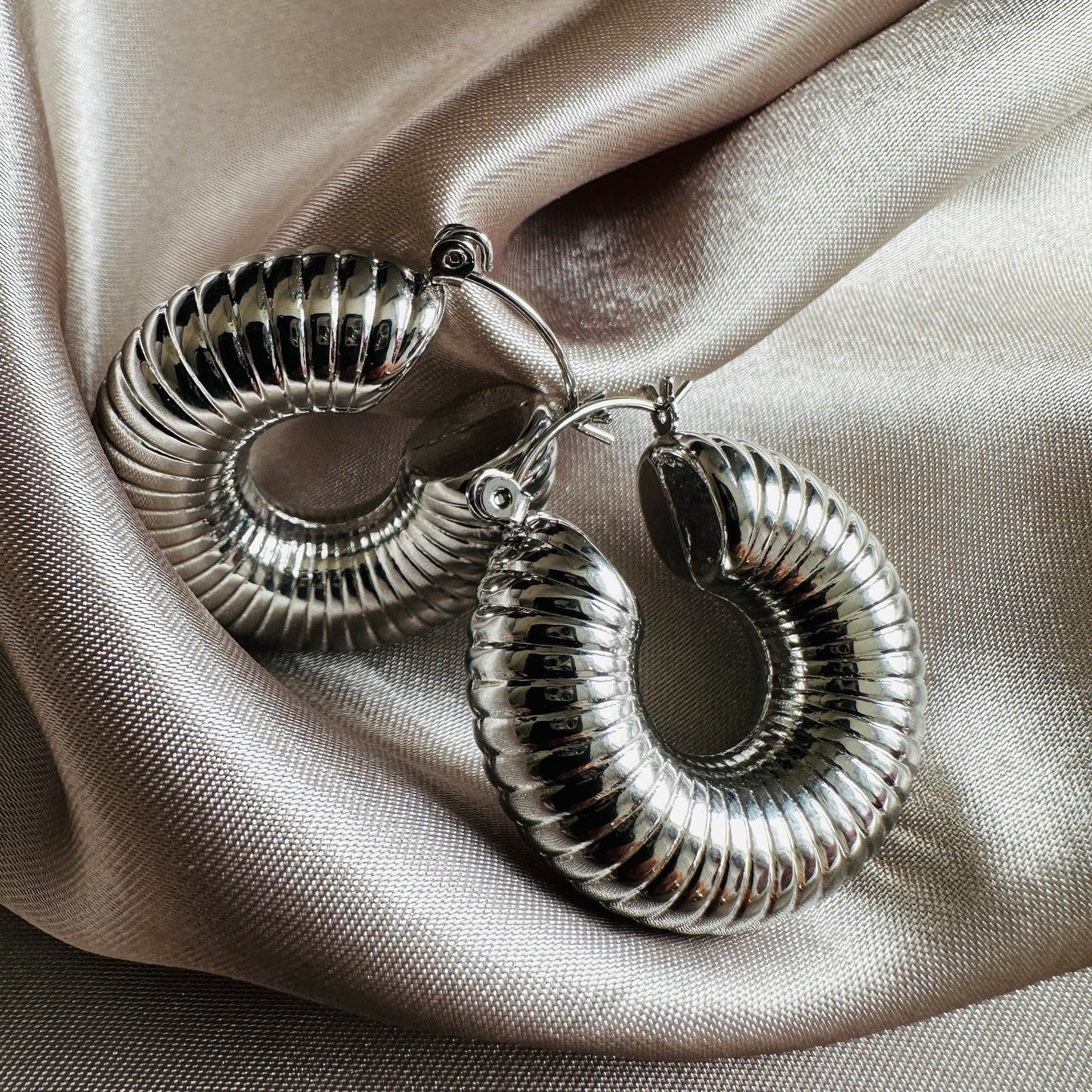 Silver Chiara Thick Hoop Earrings: Upcycled Brass
