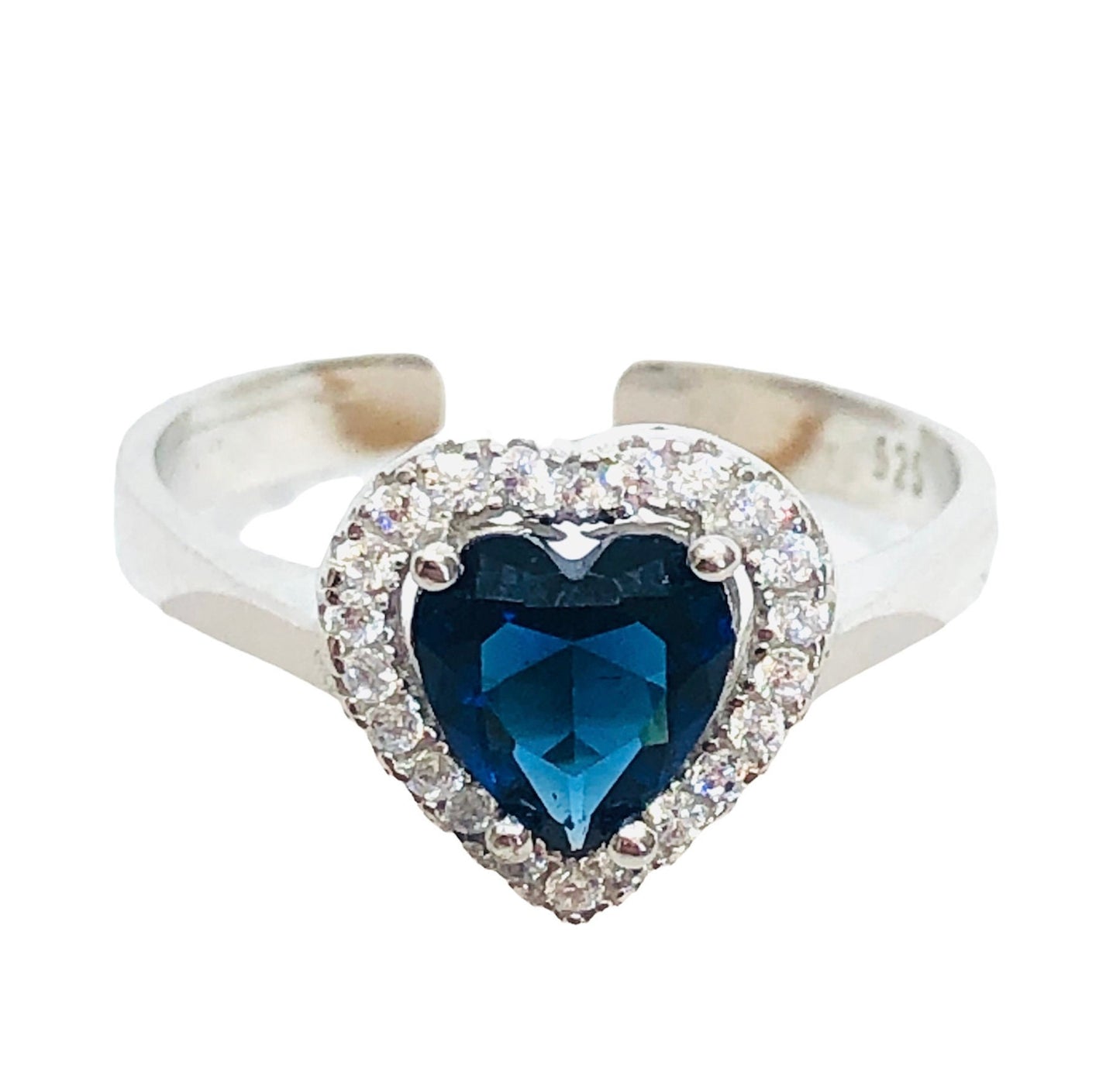 Sterling Silver Adjustable Sapphire Heart Ring -