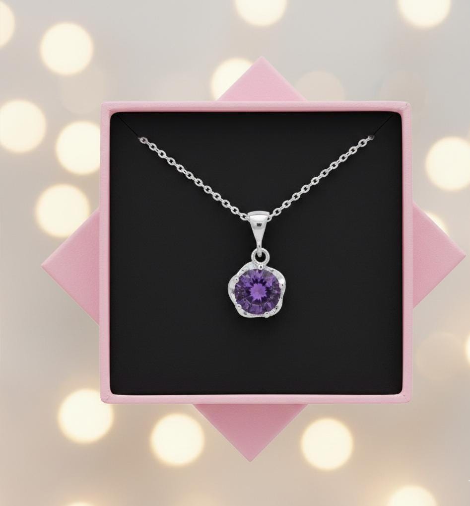 Amethyst Floral Pendant Necklace - Birthstone Jewelry for February Birthdays -