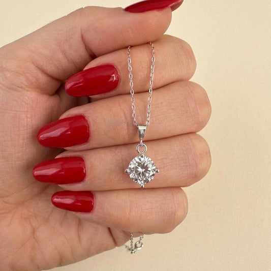 Sterling Silver Cubic Zirconia Solitaire Necklace & Earrings Set