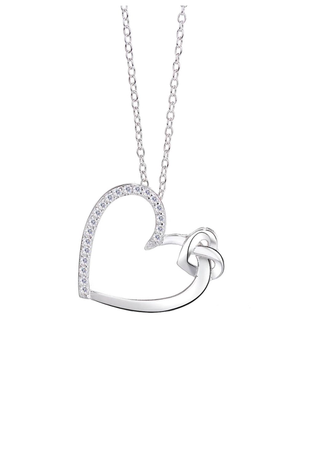 Double Heart Necklace - Sterling Silver with Zircon Gem