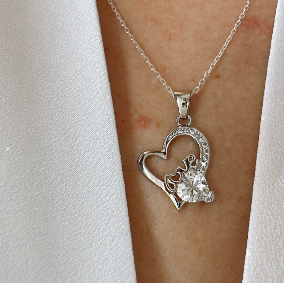 Heart-Shaped Zircon Pendant Necklace - Handmade with Love