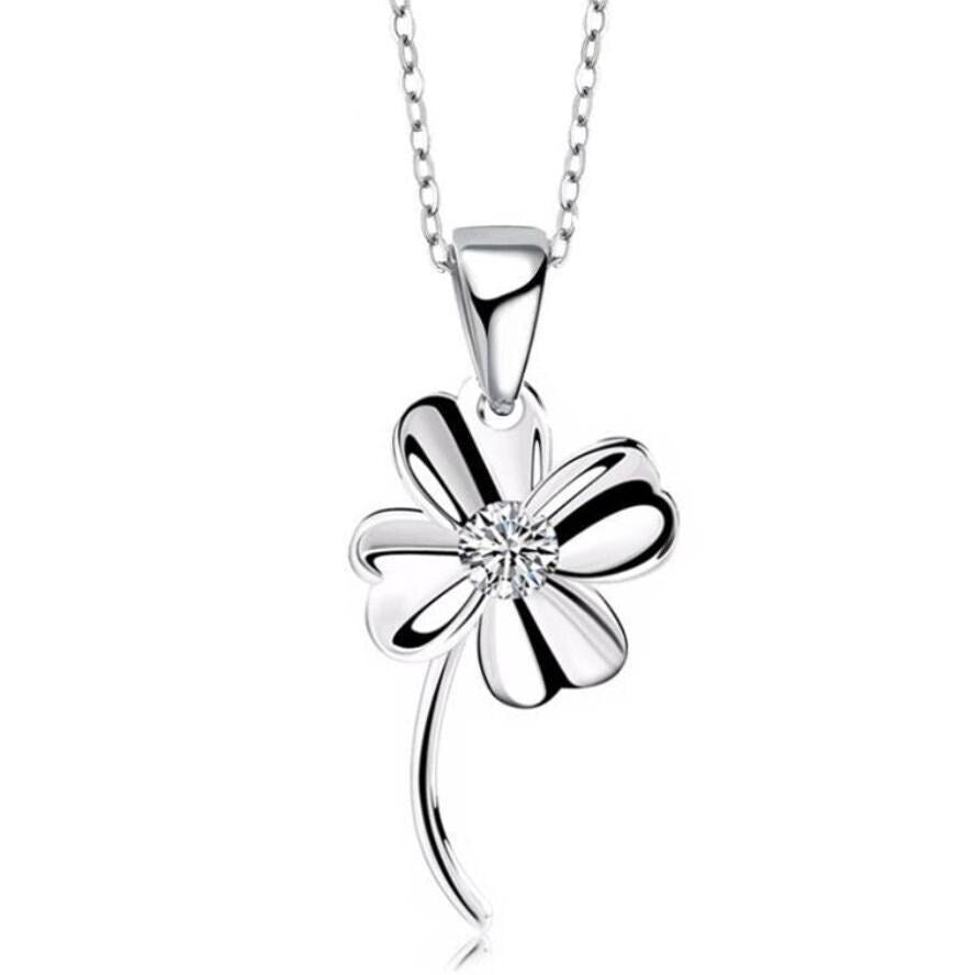 Sterling Silver Clover Pendant Necklace - Floral Charm Jewelry
