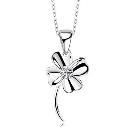 Sterling Silver Clover Pendant Necklace - Floral Charm Jewelry