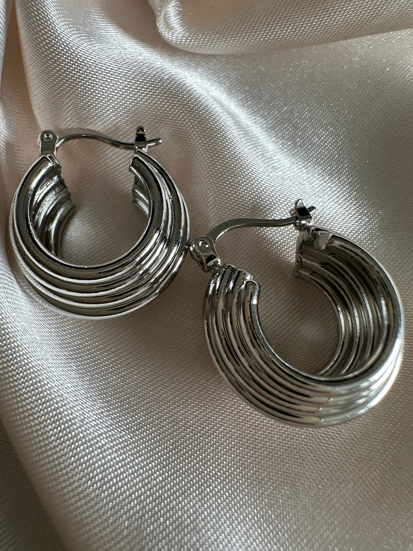 Silver Thick Hoop Earrings: Upcycled Brass, 2.5cm