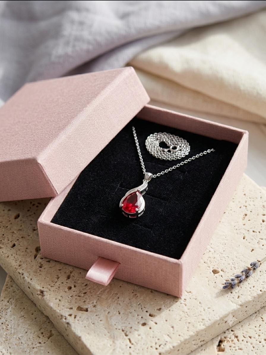 Ruby Teardrop Necklace – Sterling Silver July Birthstone Pendant - Gift For Her