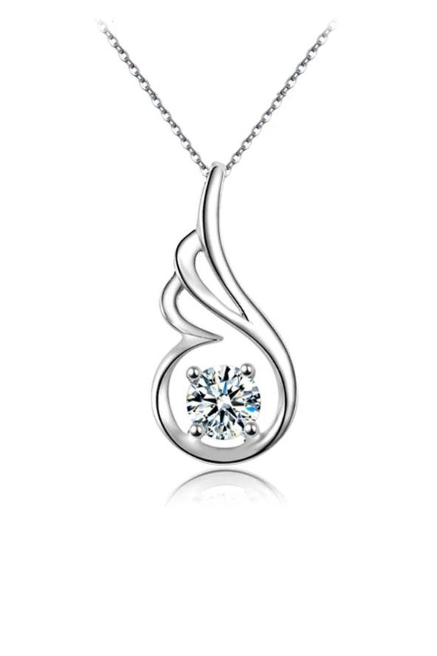Angel Wing Necklace in Sterling Silver - April Birthstone Necklace -Gift For Her