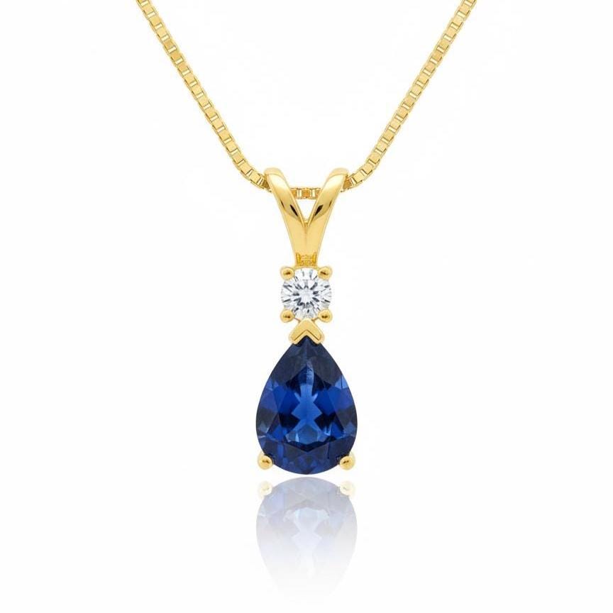 Gold Vermeil Sapphire Necklace - September Birthstone Pendant - Minimalist Jewelry -