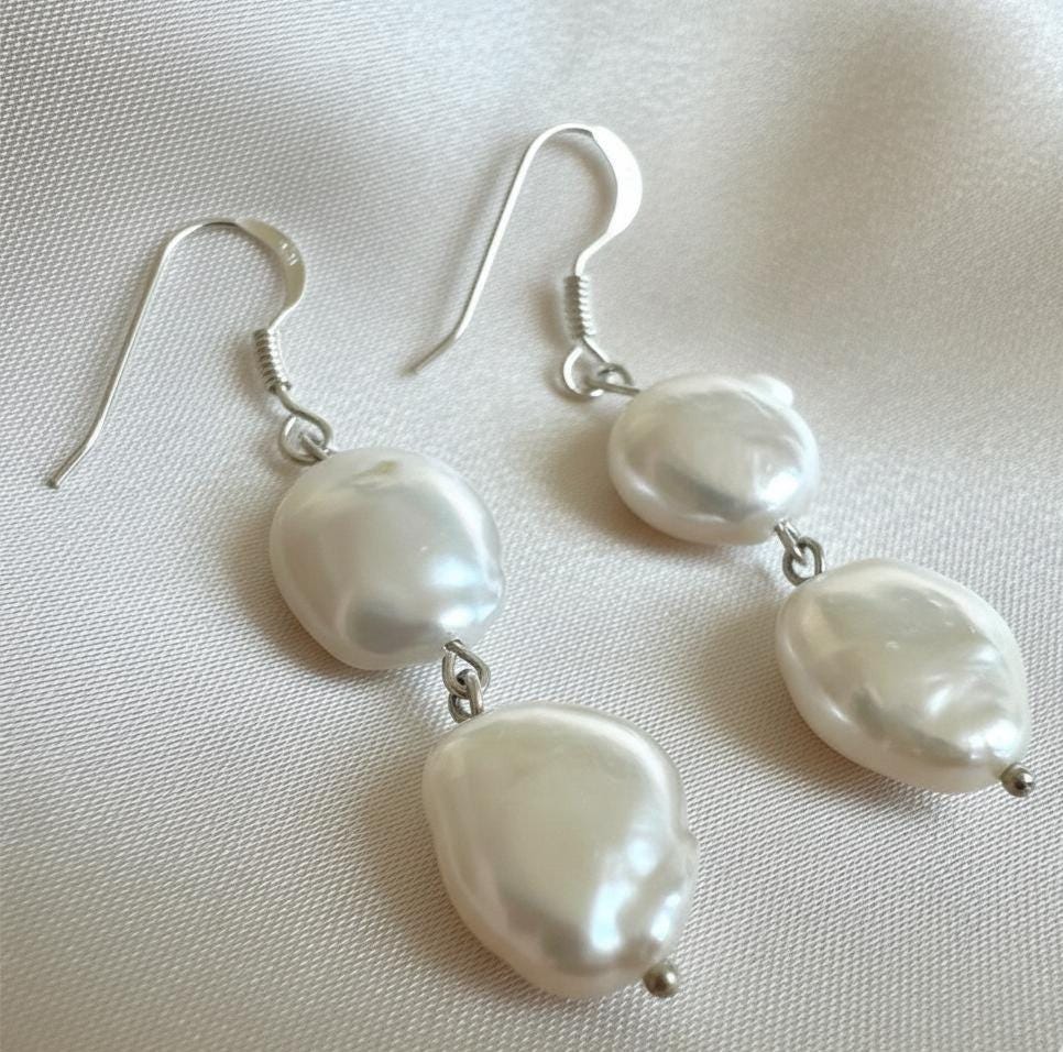 Chic White Pearl Dangle Earrings – Handcrafted Jewelry