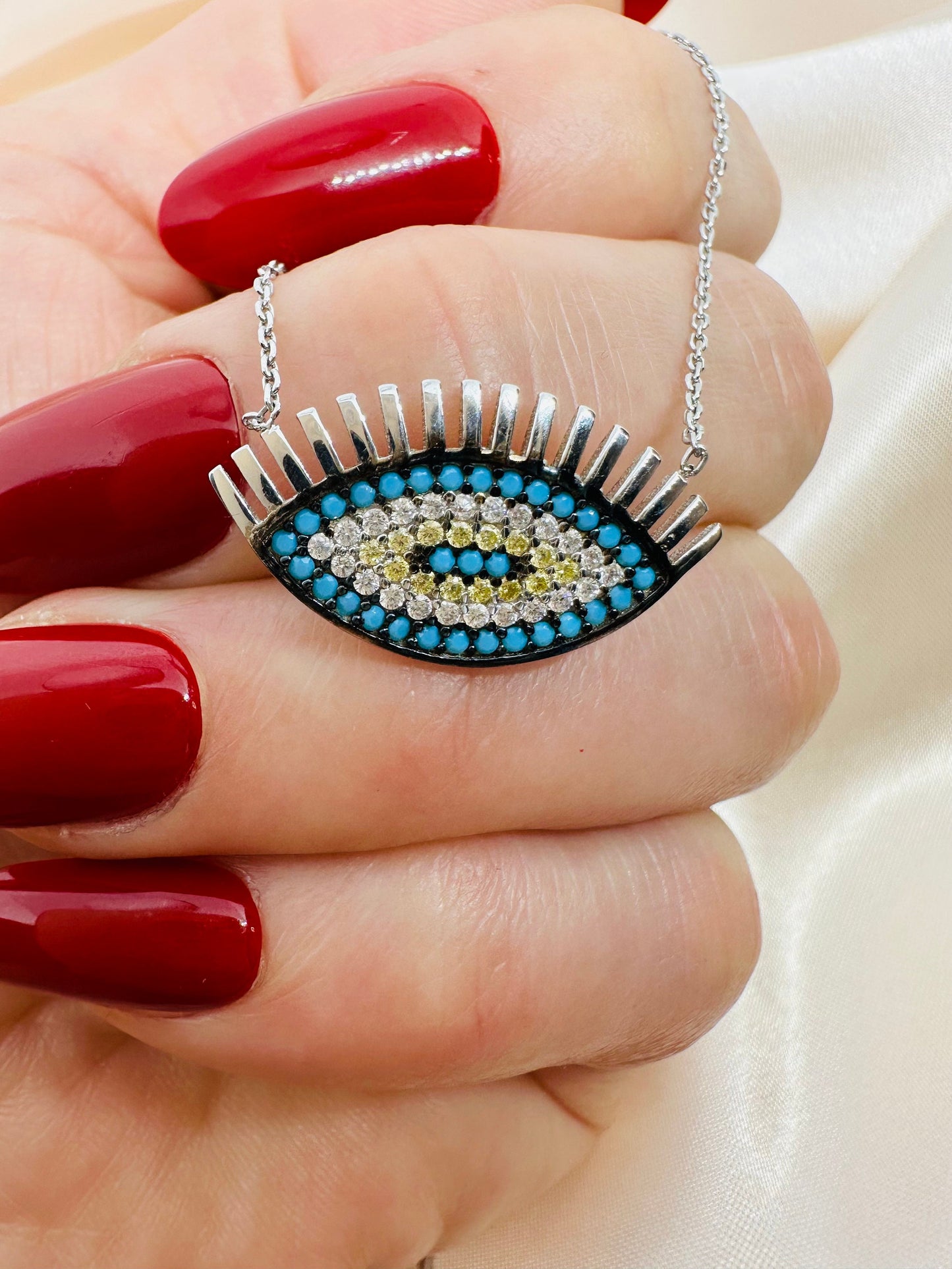 Evil Eye Necklace -925 Sterling Silver Pendant Gift for Christmas