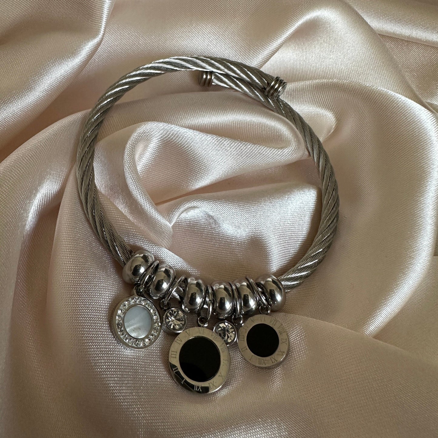 Silver Stainless Steel Charm Bangle: Tarnishproof, Hypoallergenic