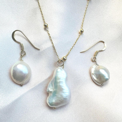 Gold Vermeil Baroque Keshi Pearl Necklace - Handmade Sterling Silver Jewelry