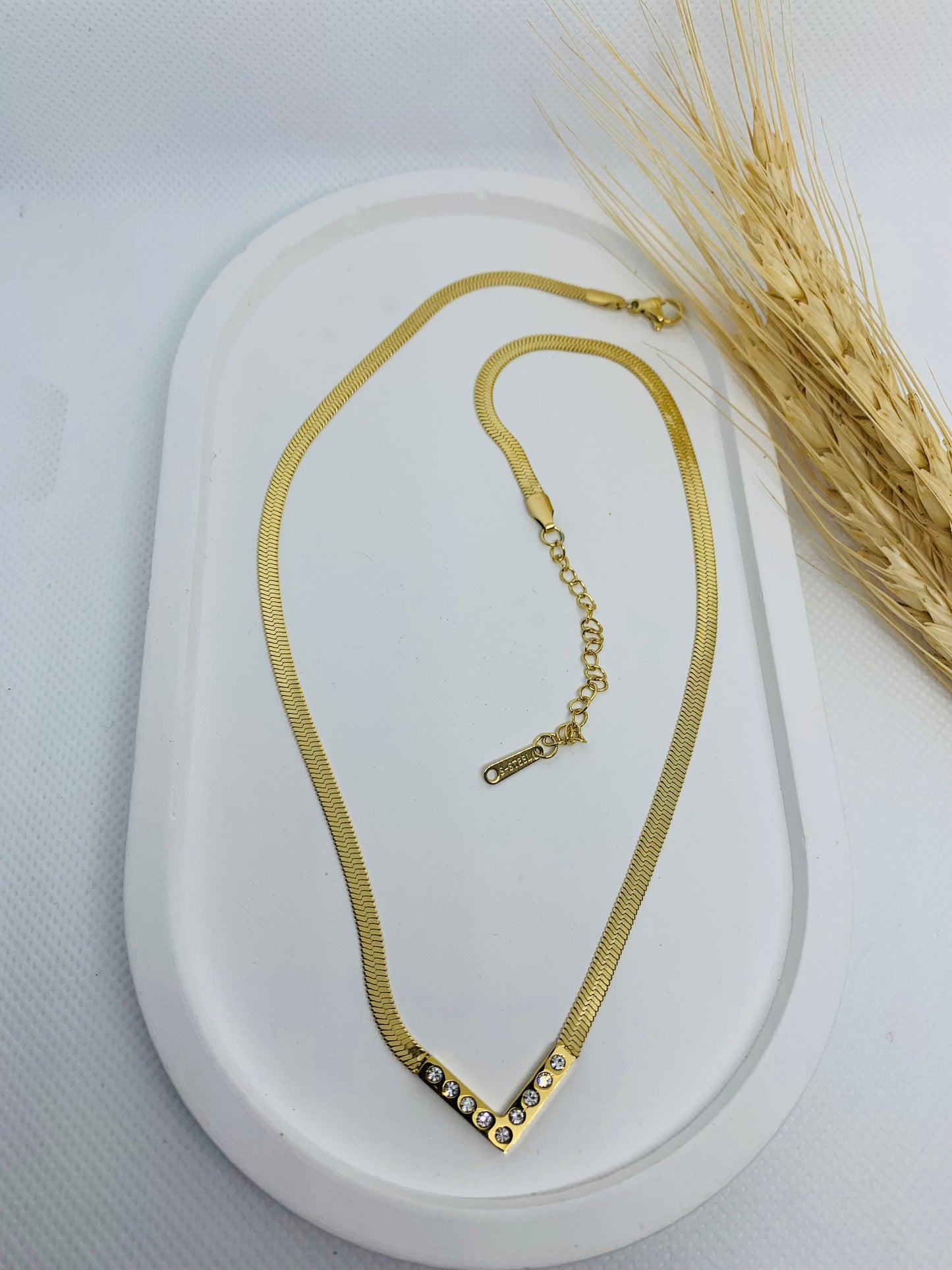 Herringbone Gold Necklace,Dainty V Pendant, Snake Chain