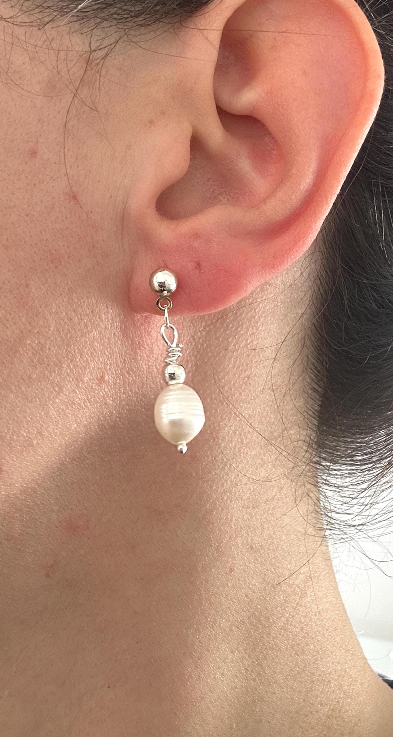 Handmade Pearl Dangle Earrings: Gold Hoops