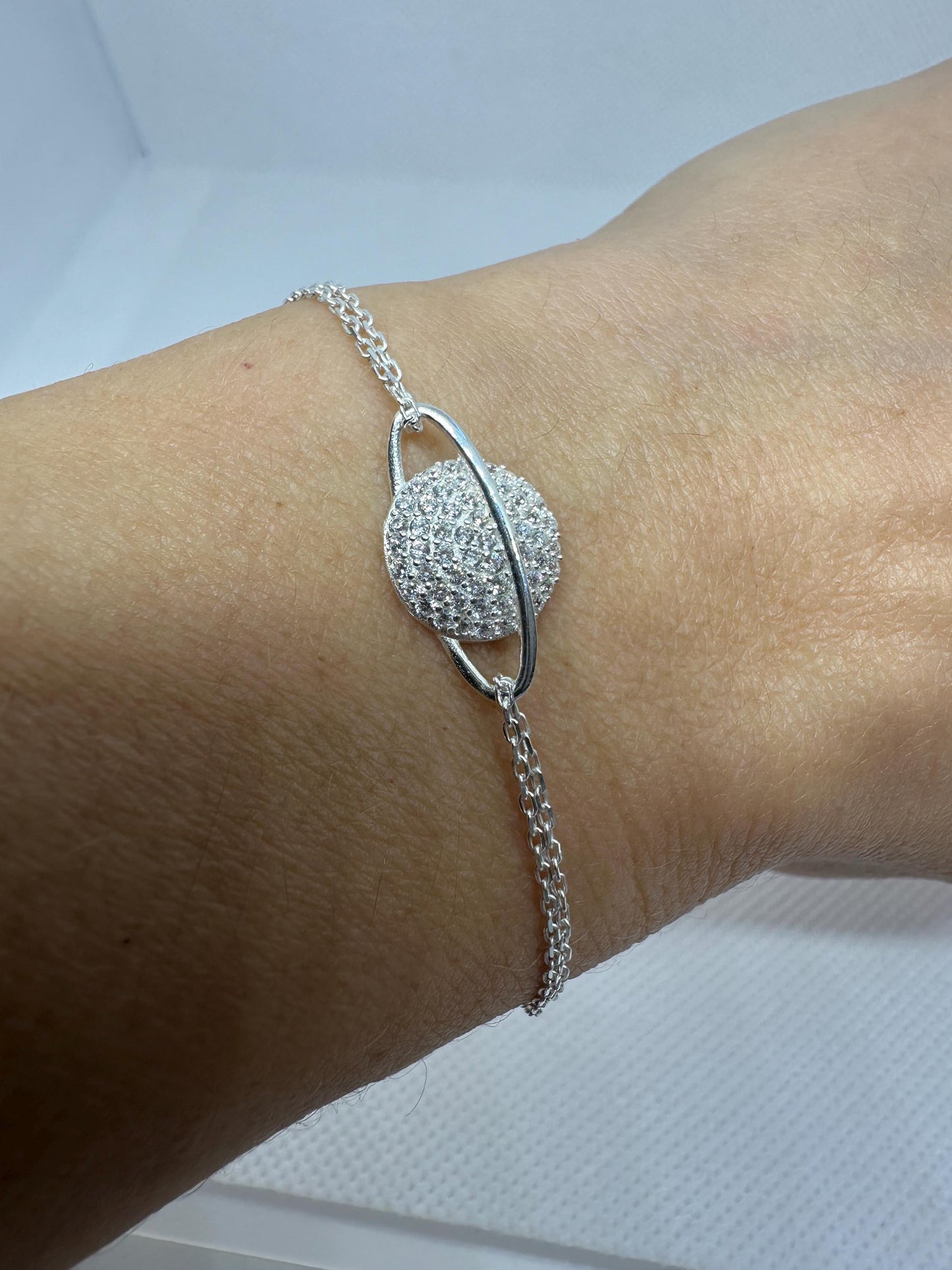 Celestial Planet Sterling Silver Bracelet - Handmade Zircon Jewelry