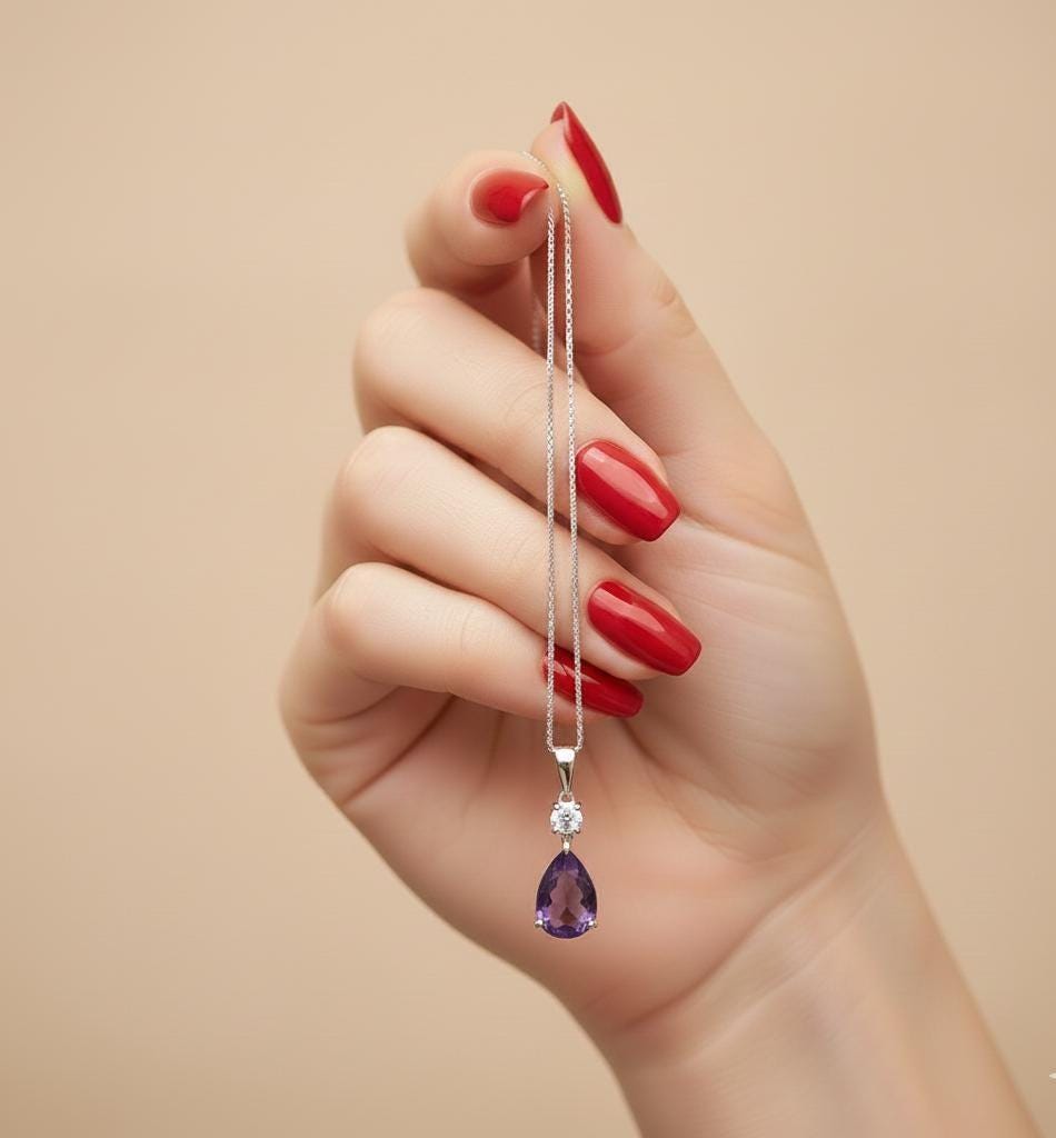 Amethyst Minimalist Necklace - February Birthstone Pendant - Dainty Jewelry -925 Sterling Silver