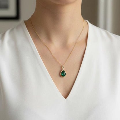 Gold Vermeil Emerald  Infinity Necklace -May Birthstone Pendant - 925 Sterling Silver-Valentine Gift for Her