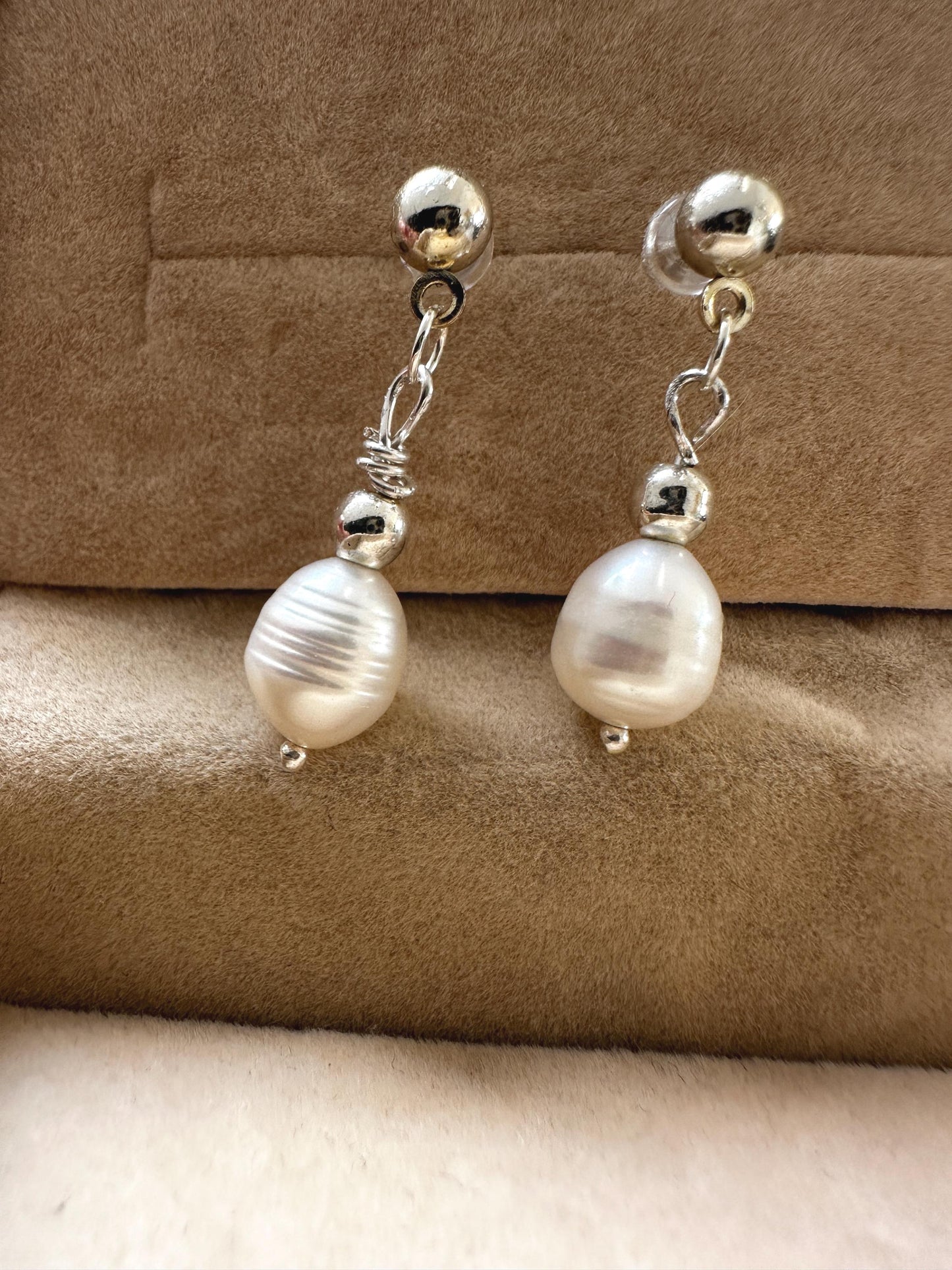 Handmade Pearl Dangle Earrings: Gold Hoops