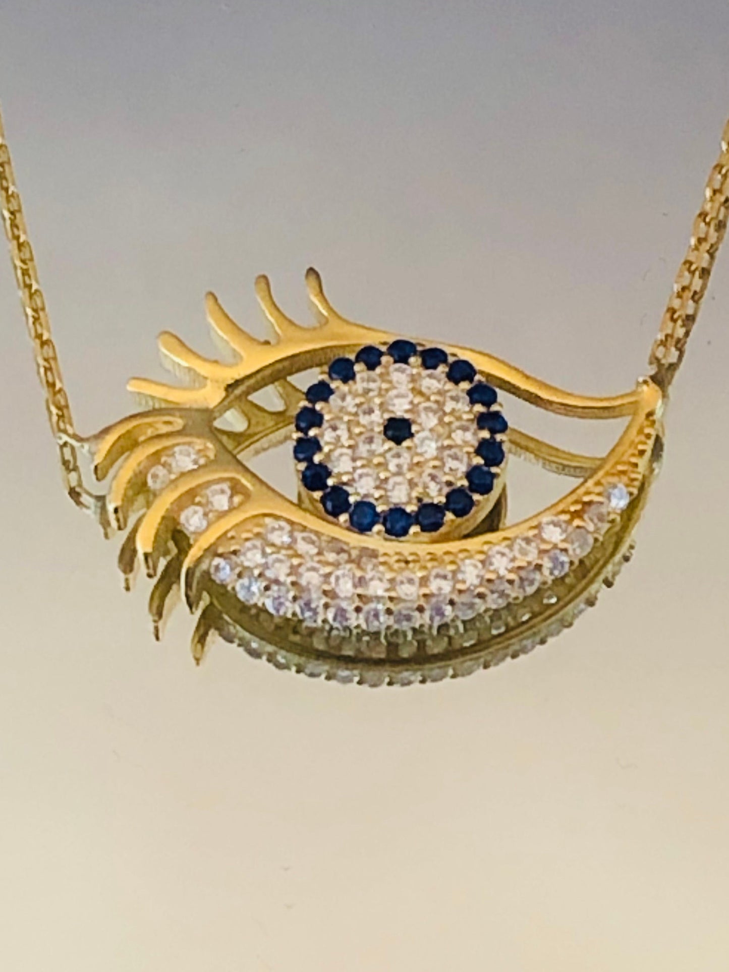 Gold Vermeil Evil Eye Necklace -  Sterling Silver Dainty Zircon Pendant - Gift For Her
