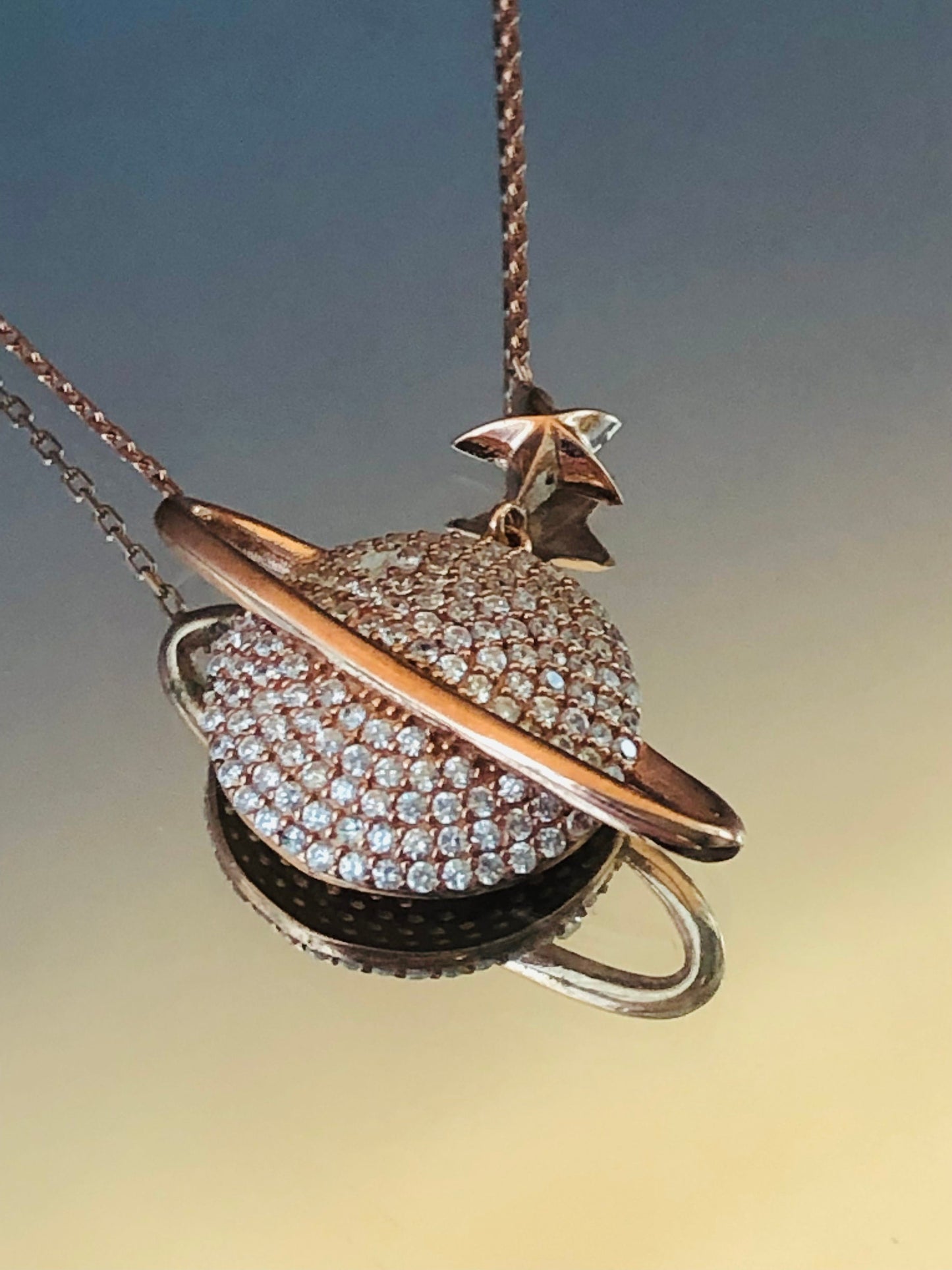 Sterling Silver Planet Pendant, Saturn Necklace in Rose Gold, Celestial Charm, Space Necklace,Exclusive Gift for Her
