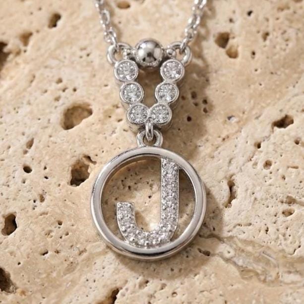 Custom Sterling Silver J Initial Necklace with Zircon Accent -Elegant Personalized Jewelry-