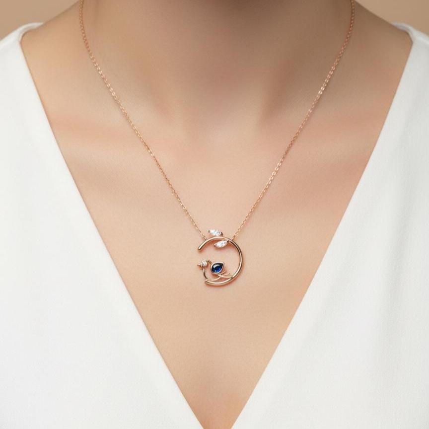 Sapphire Bird Necklace - Rose Gold Vermeil - September Birthstone - Valentine’s Day Gift for Her