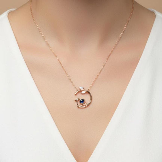 Sapphire Bird Necklace - Rose Gold Vermeil - September Birthstone - Valentine’s Day Gift for Her