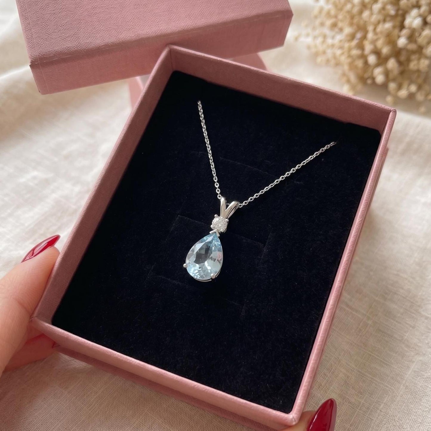 Aquamarine Minimalist Necklace - March Birthstone Pendant - Dainty Jewelry -925 Sterling Silver