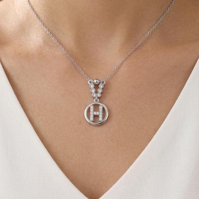 Personalized H Necklace - Sterling Silver with Zircon Letter Charm