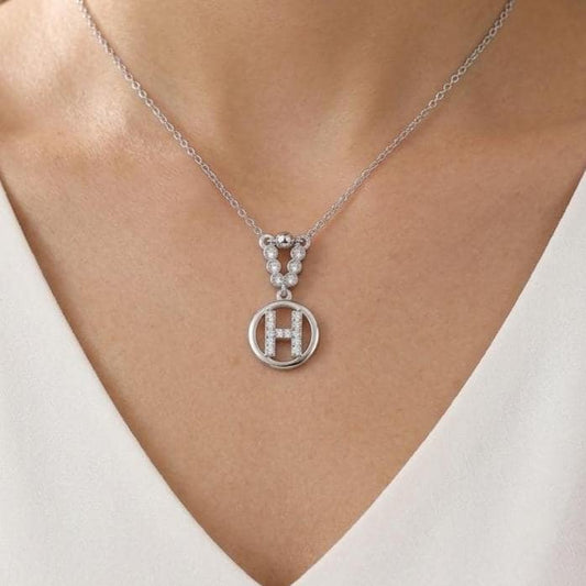 Personalized H Necklace - Sterling Silver with Zircon Letter Charm