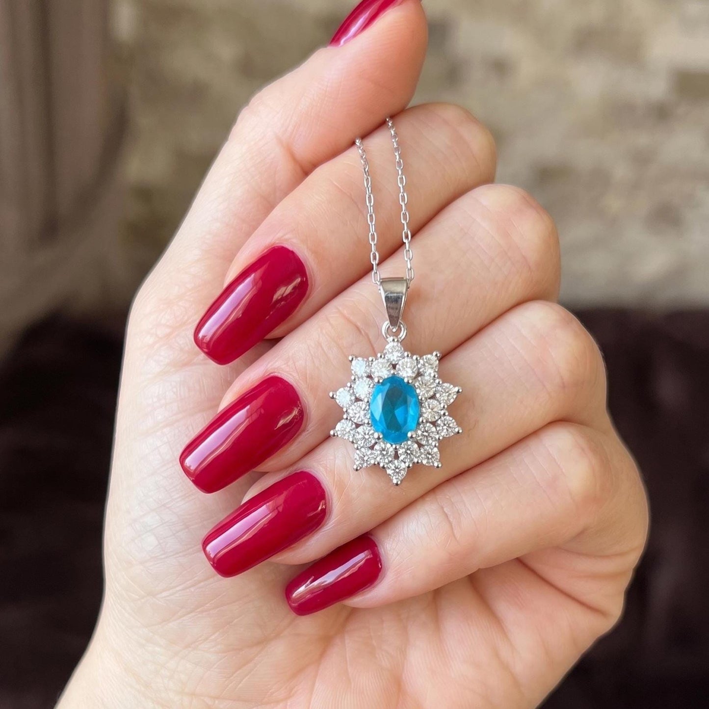 Dainty Blue Topaz Necklace in Sterling Silver– December Birthstone Floral Pendant - Gift For Her