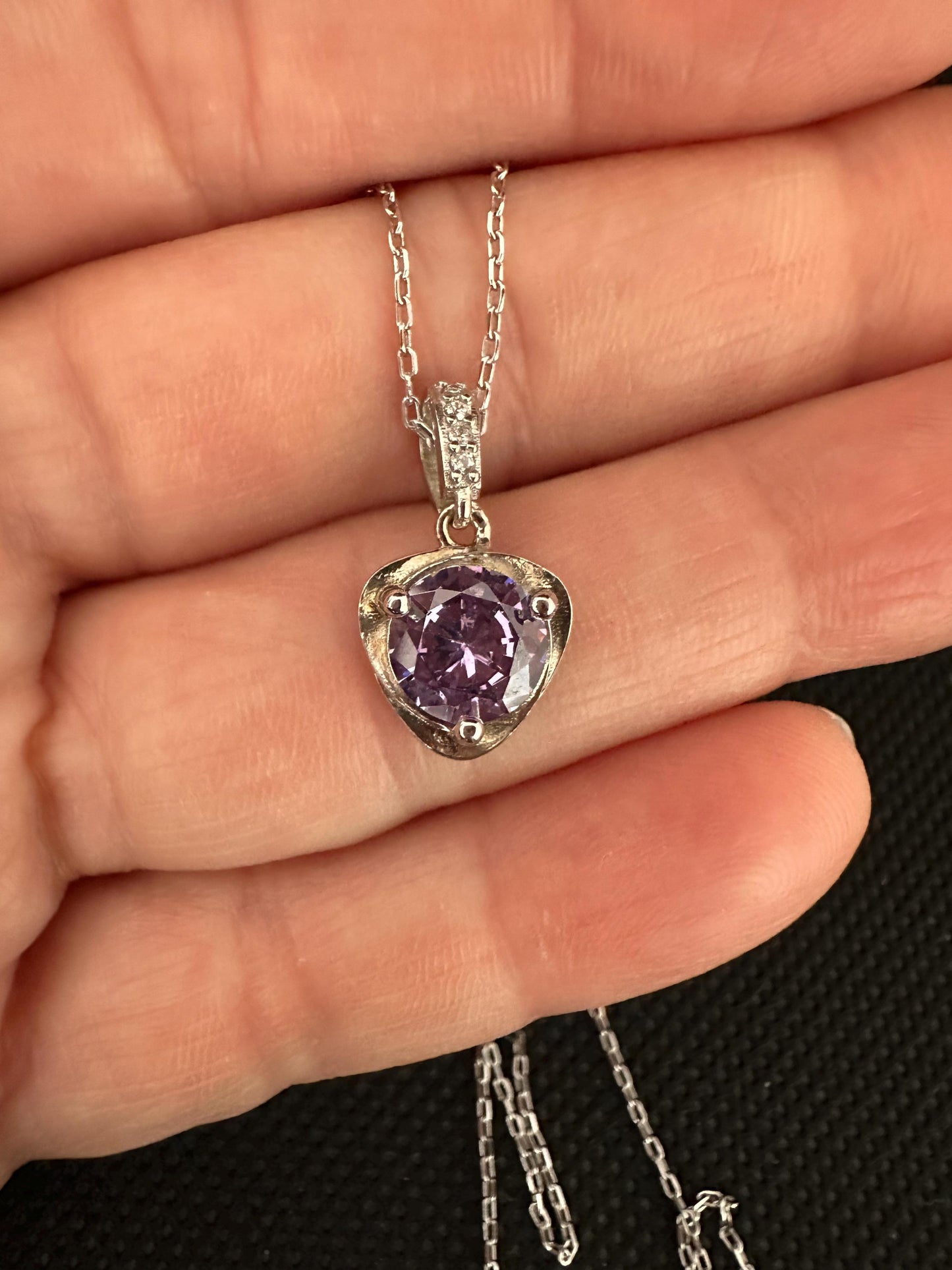 Amethyst Heart Necklace - Sterling Silver Minimalist February Birthstone Jewelry