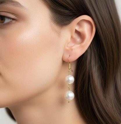 Chic White Pearl Dangle Earrings – Handcrafted Jewelry