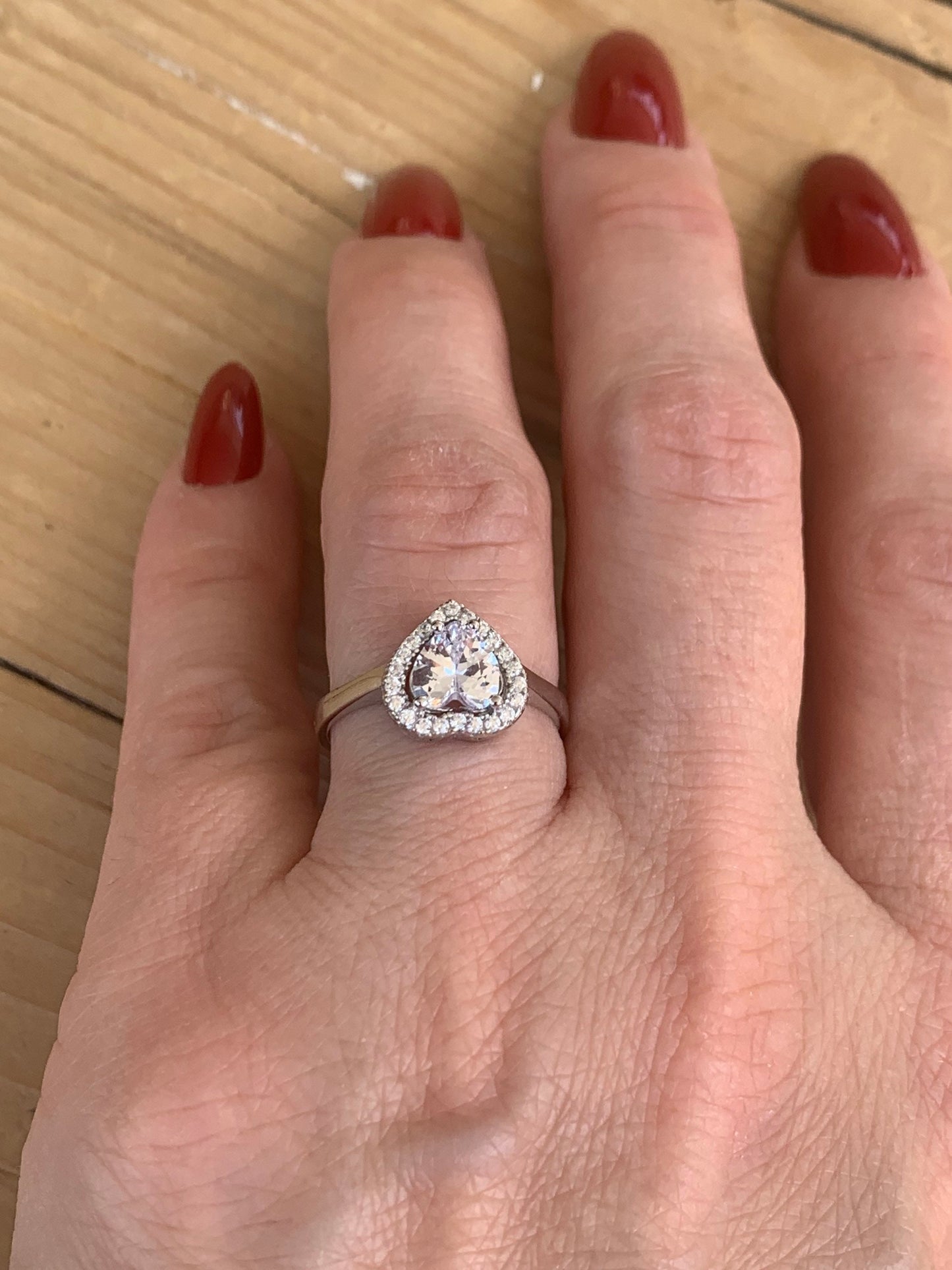 925 Sterling Silver Heart Zircon Promise Ring - Adjustable & Lovely Gift for Her