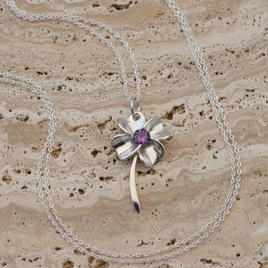 Amethyst Floral Pendant - Sterling Silver Nature Necklace-February Birthstone Jewelry Gift