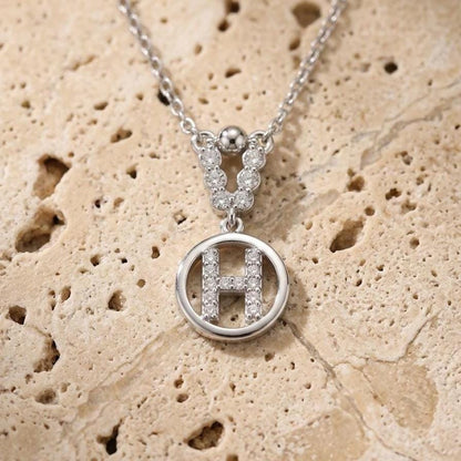 Personalized H Necklace - Sterling Silver with Zircon Letter Charm