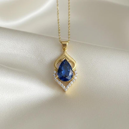 Royal Blue Gold Vermeil Sapphire Pendant -September Birthstone Necklace