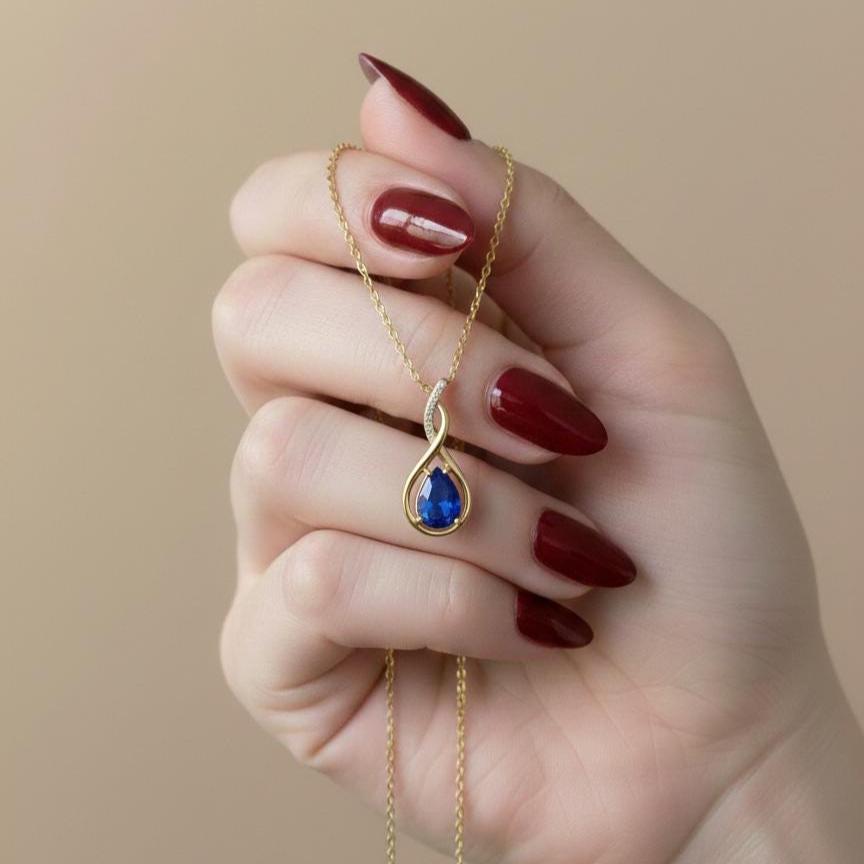 Gold Vermeil Sapphire Infinity Necklace -September Birthstone Pendant-925 Sterling Silver