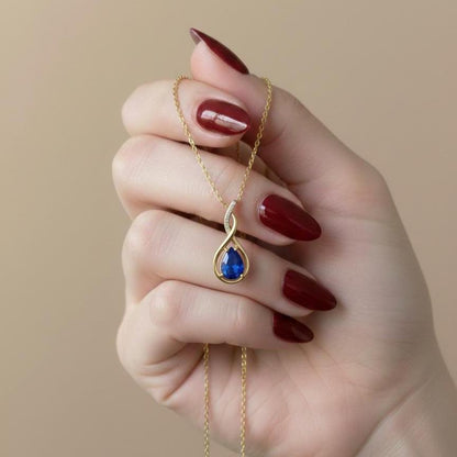 Gold Vermeil Sapphire Infinity Necklace -September Birthstone Pendant-925 Sterling Silver