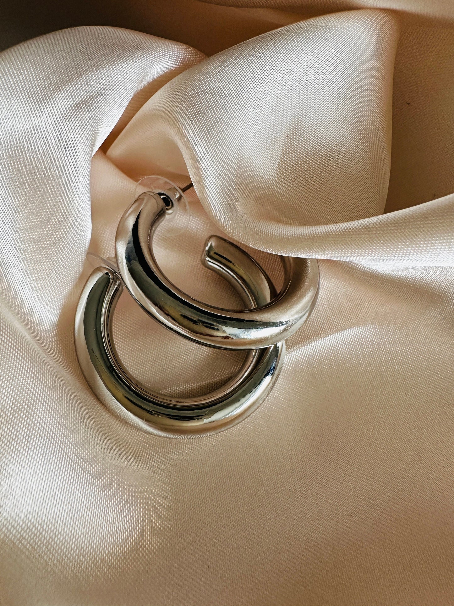Silver Thick Hoop Earrings: Upcycled Brass, 2.5cm