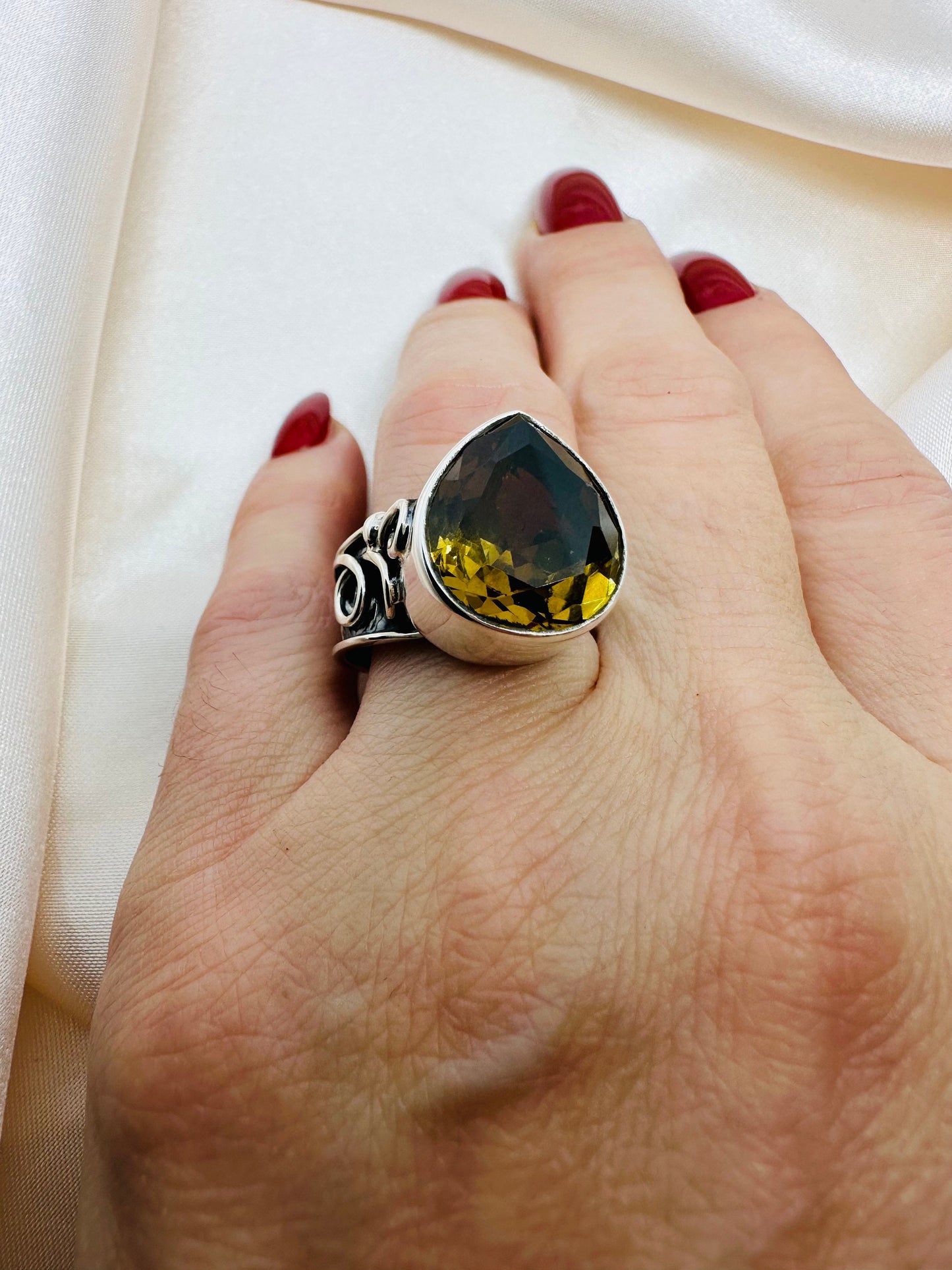 Zultanite Teardrop Ring: Color Changing Sterling Silver, Adjustable