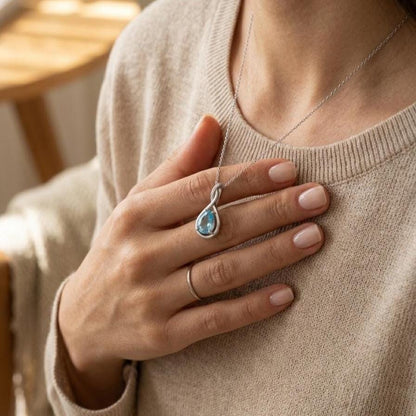 Aquamarine Infinity Necklace -March Birthstone Pendant - Gift For Her